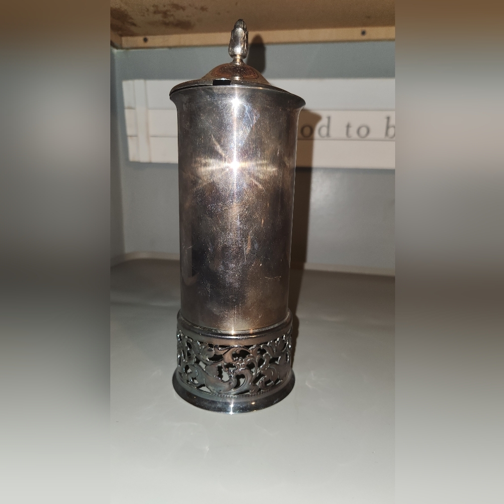 Reed and Barton 9 1/2 inch vase, container. Silverplate 1183. W/lid.